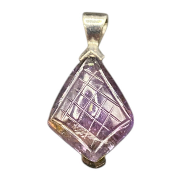 Amethyst Pyramid Shaped Pendant Purple Gemstone 925 Sterling Silver GE Stamped - Picture 2 of 11